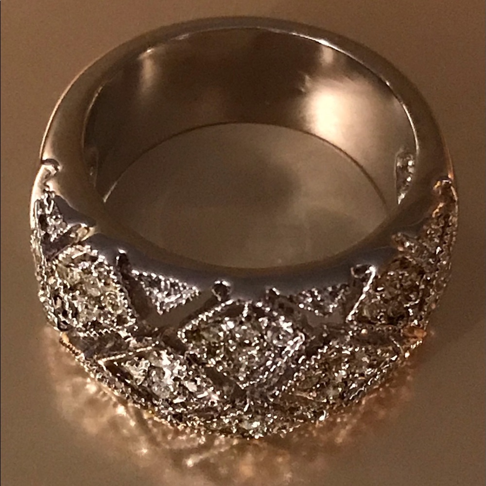 Silver CZ Diamond Pattern Wide Band Fashion Ring